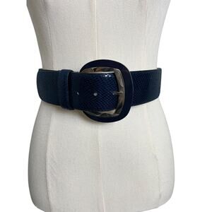 White House Black Market Belt Statement Snake Embossed Cincher Blue Leather S